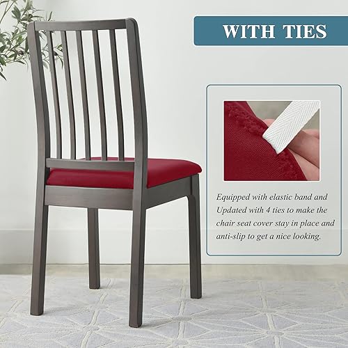 Miniatura 6 de Juego de 6 fundas elásticas para asiento de silla de comedor, de terciopelo suave, fundas protectoras universales extraíbles para sillas de comedor,