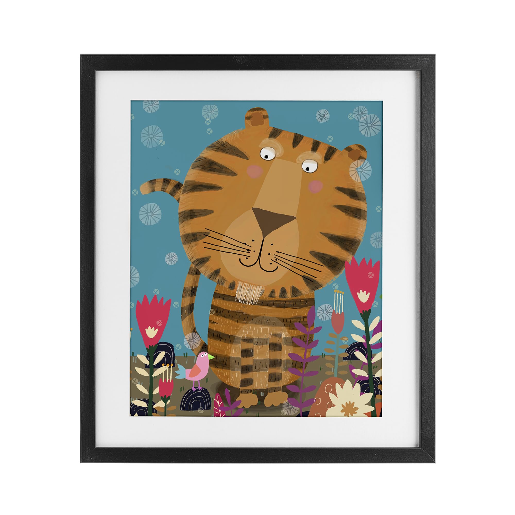 Stupell Industries Midnight Black (Textured) Boho Tiger Floral Nursery, 17 X 21 Inch Framed Print Under Glass