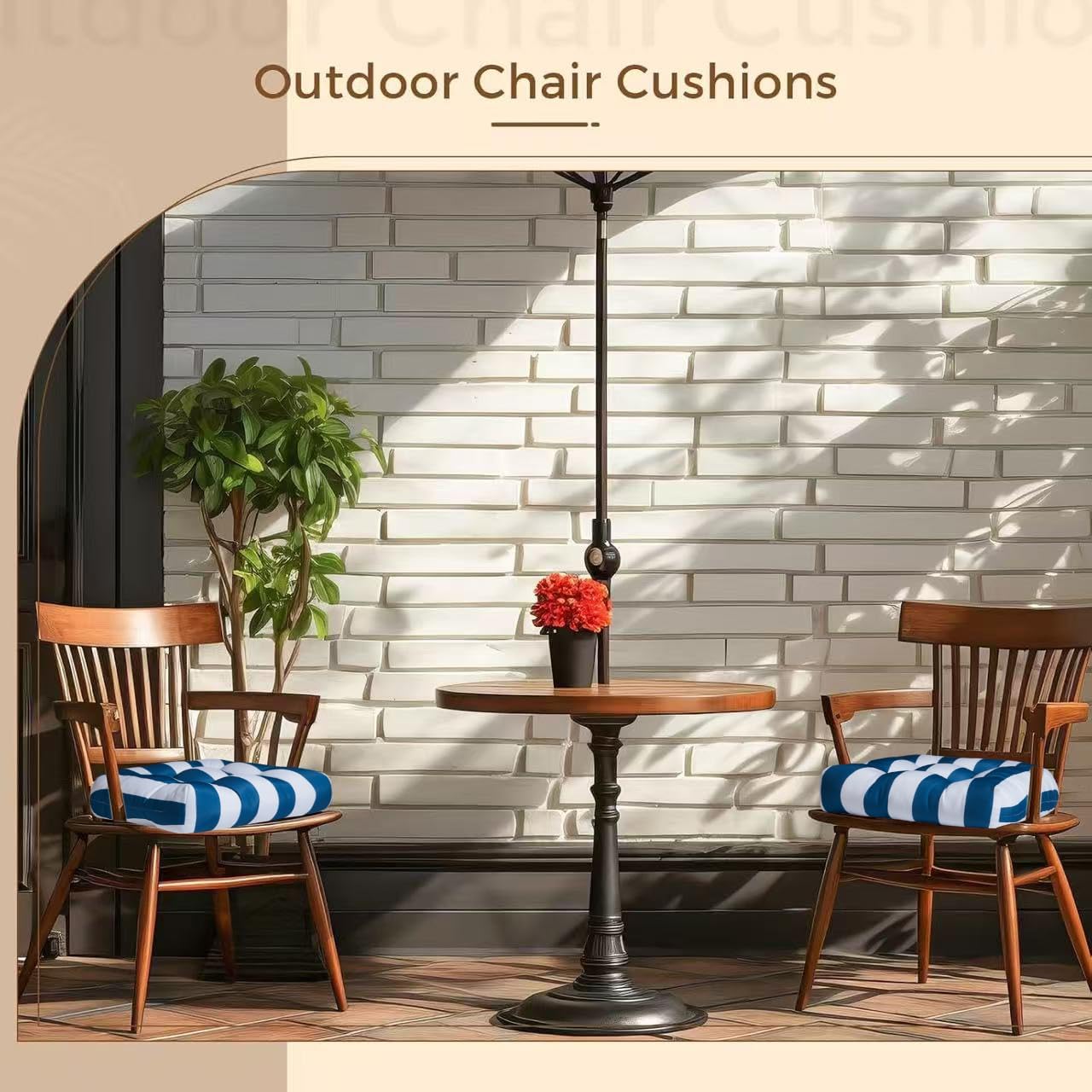 Marina Decoration Premium Thick Comfy Patio Pads Fiber Fill Tufted 19 x 19 x 4 Inch Textured Printed Cover Outdoor Indoor Chair Seat Cushions, 2 Count Pack Blue White Stripes