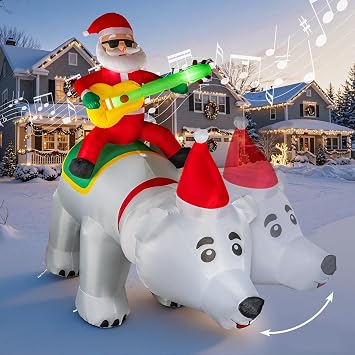 7FT Christmas Inflatable Santa Claus Riding Bear with Shaking Head and LED Lights,Christmas Blow up Yard Decorations with Recording function and Music for Xmas Holiday Party Indoor Garden Lawn