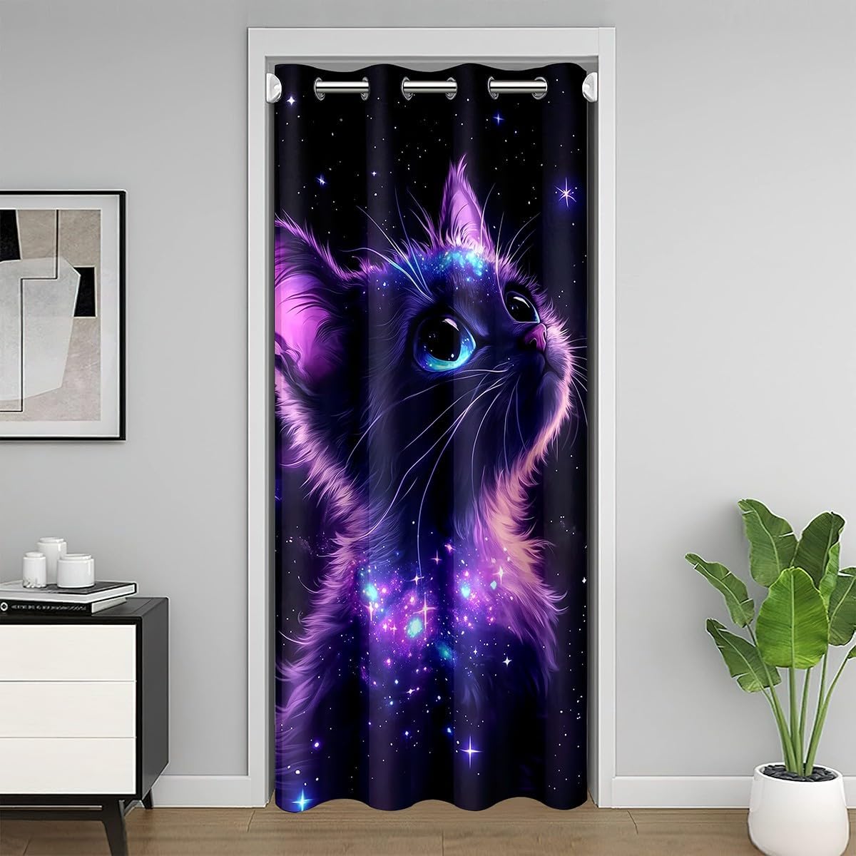 Blue Universe Galaxy Door Curtain 59x80 Inch 1 Panel Kids Girls Outer Space Star Closet Door Cover Curtain Boys Universe Cloud Galaxy Blackout Curtain Washable Space Outer Sky Doorway Curtain