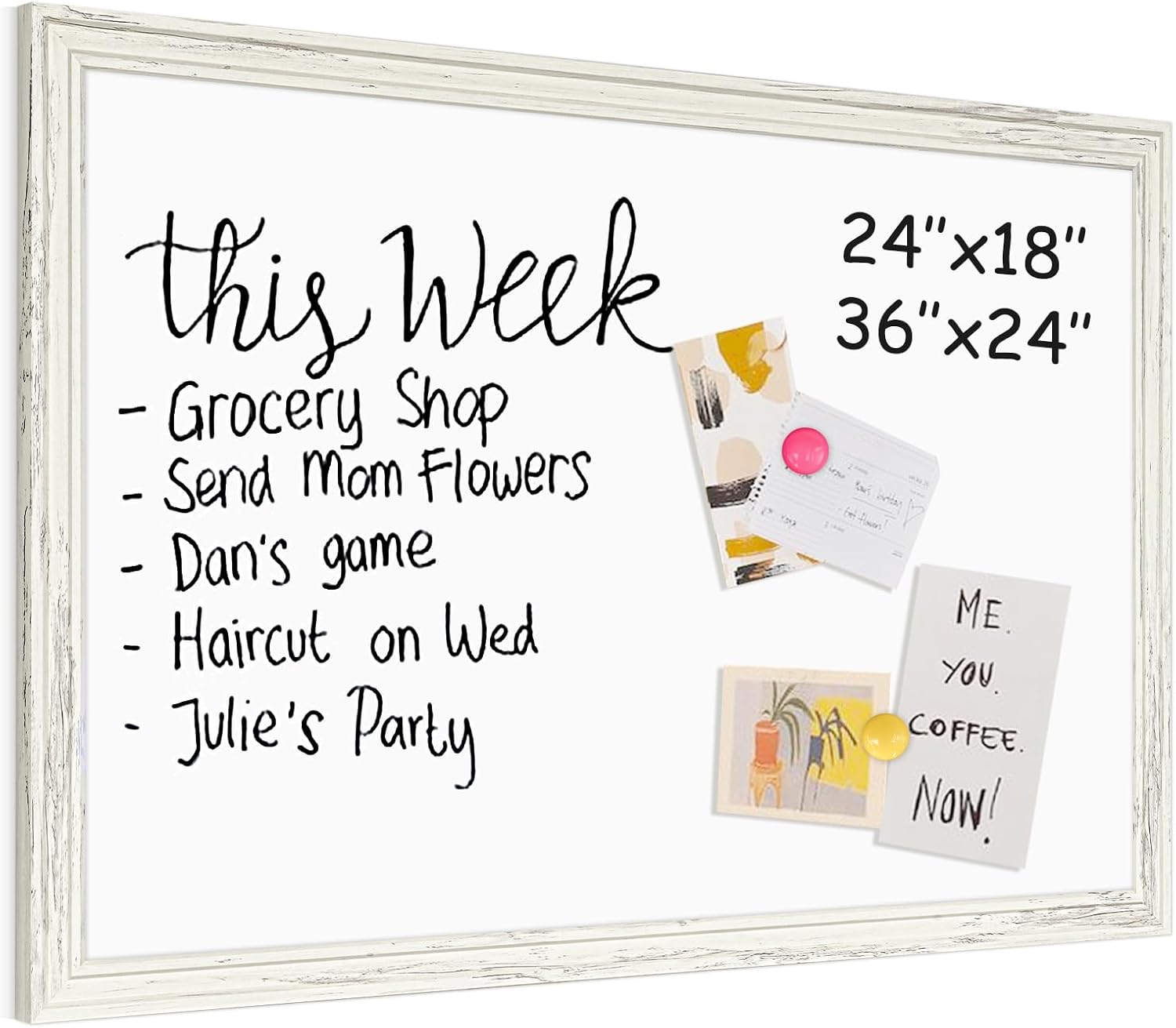 4 THOUGHT Dry Erase Board, 18 x 24 in Magnetic Whiteboard White Vintage Wood Frame Wall-Mounted White Board Decorative Notice Board for School, Office, Home, 6 Magnets 4 Markers 1 Eraser White Frame 24" x 18"