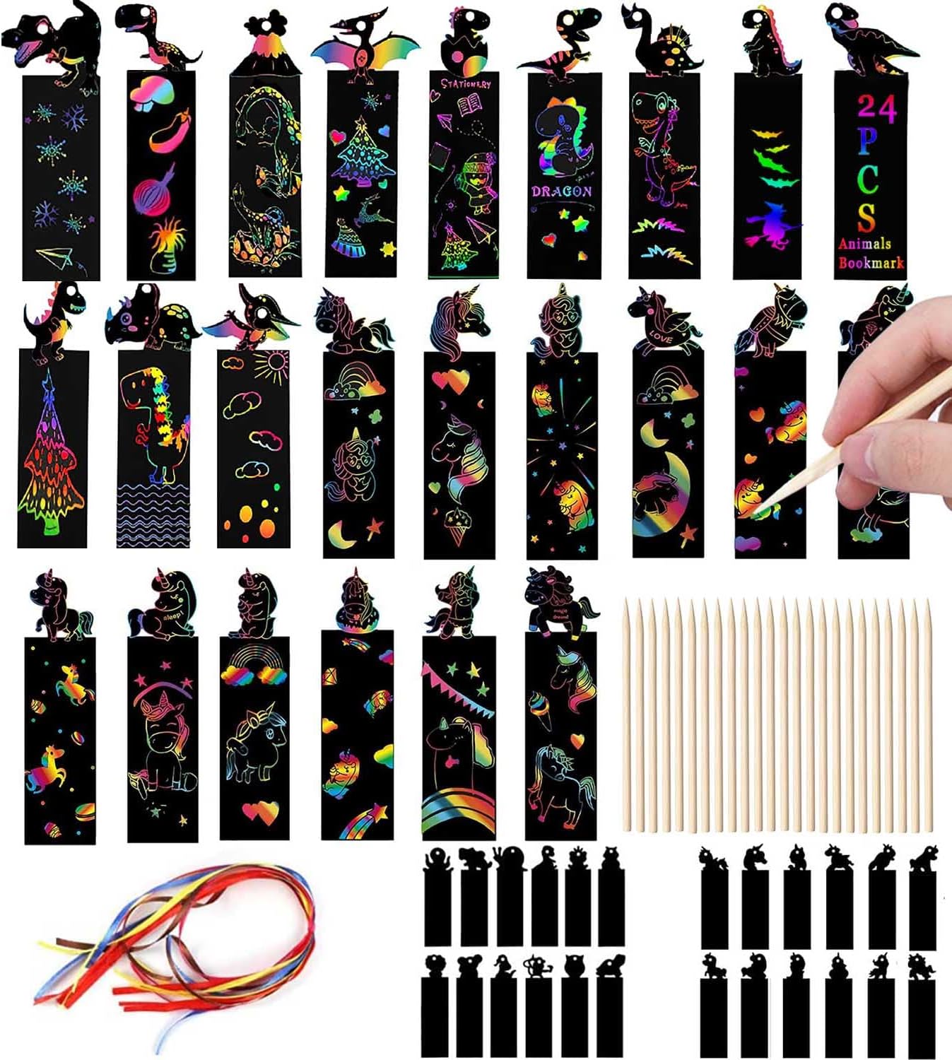Scratch Art Bookmarks, 24Pcs Rainbow Scratch Bookmarks DIY Gift Tags ...