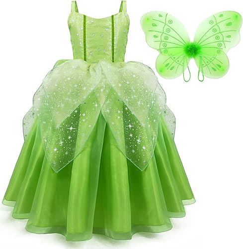 Miniatura 5 de Disfraz de princesa para niñas, disfraz de hada de Halloween, vestido verde de cuento de bebé, juego de rol, vestido verde