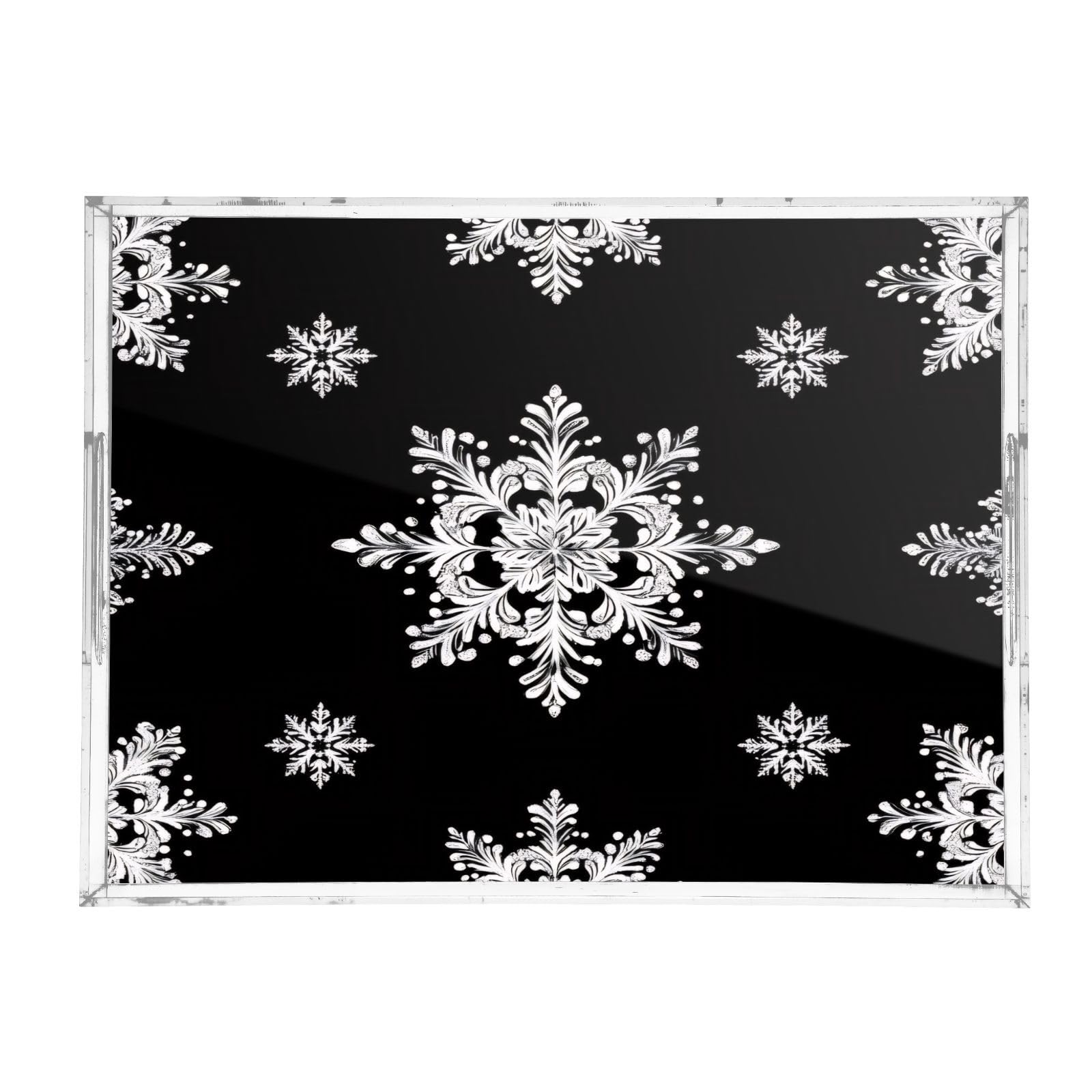 Msyxl Snowflake Serving Tray for Coffee Table, Decorative Acrylic Tray Snowflake Tray with with Handles for Breakfast, Ottoman, Countertop, 12x16 in