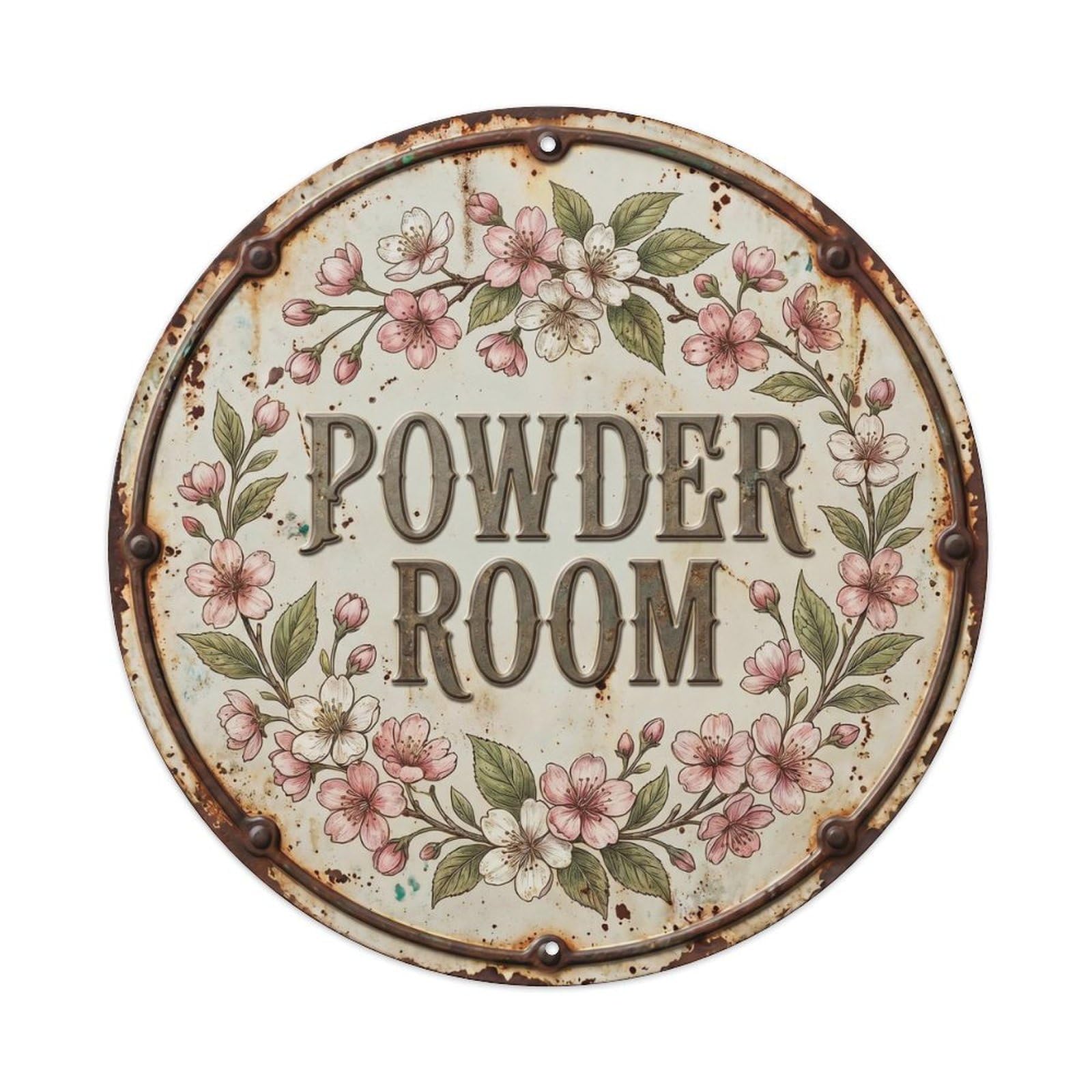 Powder Room Floral Vintage Label Cherry Blossom Metal Tin Sign