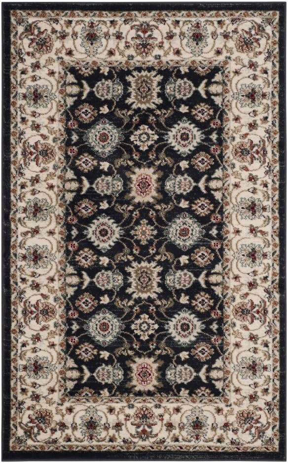 Navy and Cream 5' x 7' Traditional Synthetic Area Rug