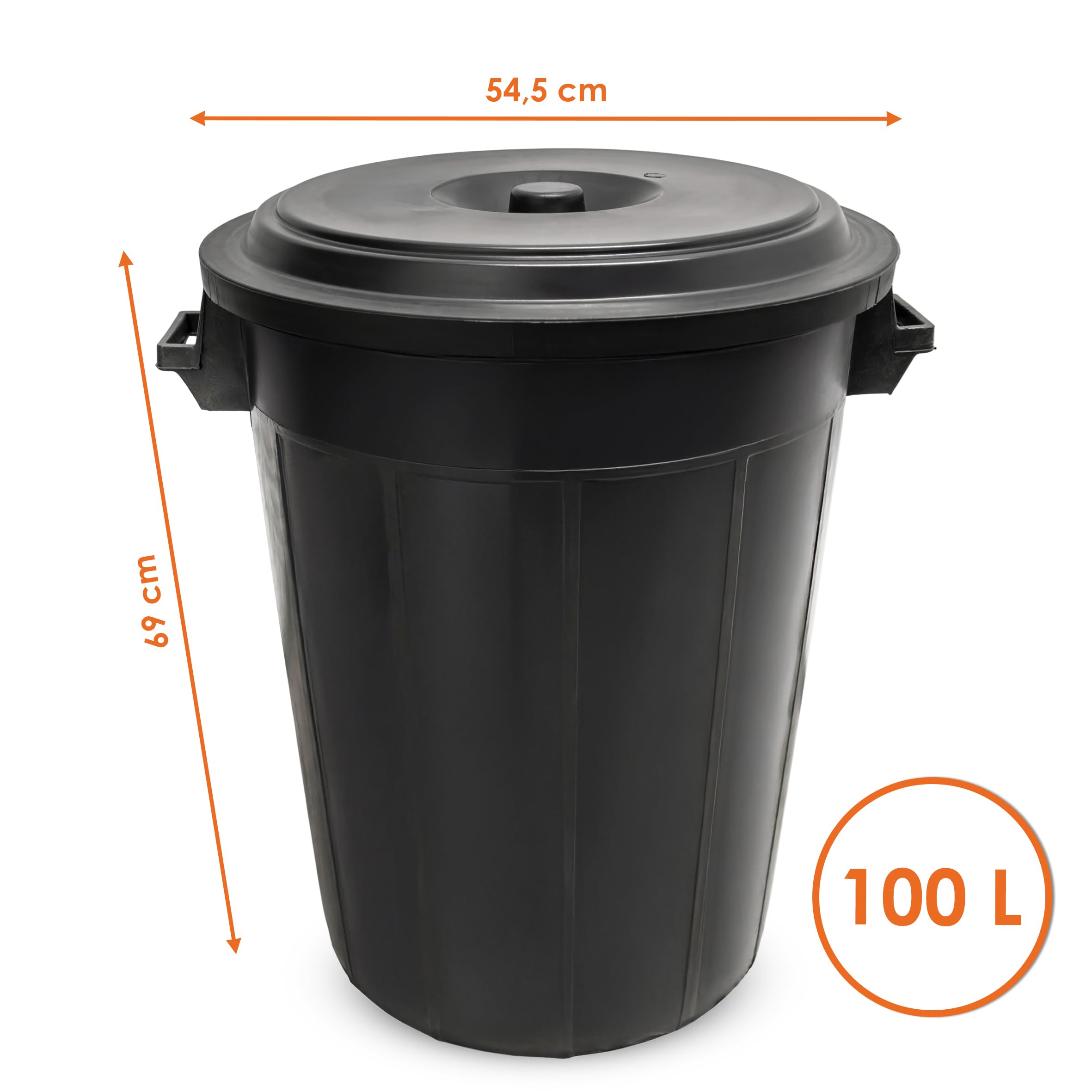 Spetebo Universaltonne 100 Liter mit Deckel - schwarz | Kunststoff, 2 Tragegriffe