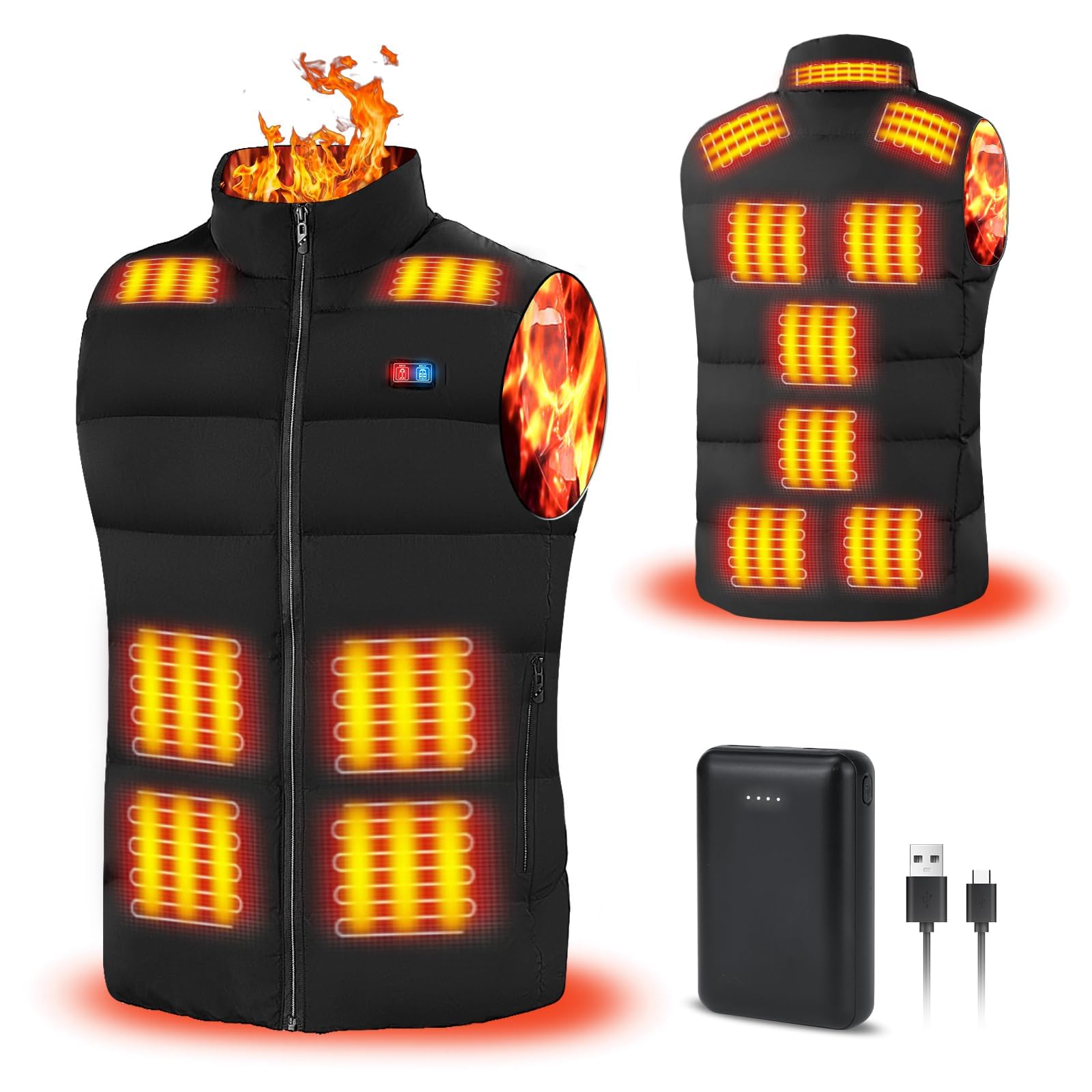 Rrtizan Gilet Riscaldato Uomo con Batteria 10000mAh, Giubbotto Riscaldanto con 15 Zone e 3 Livelli Temperatura, Impermeabile Antivento per Giubbotto Moto, Ciclismo, Pesca