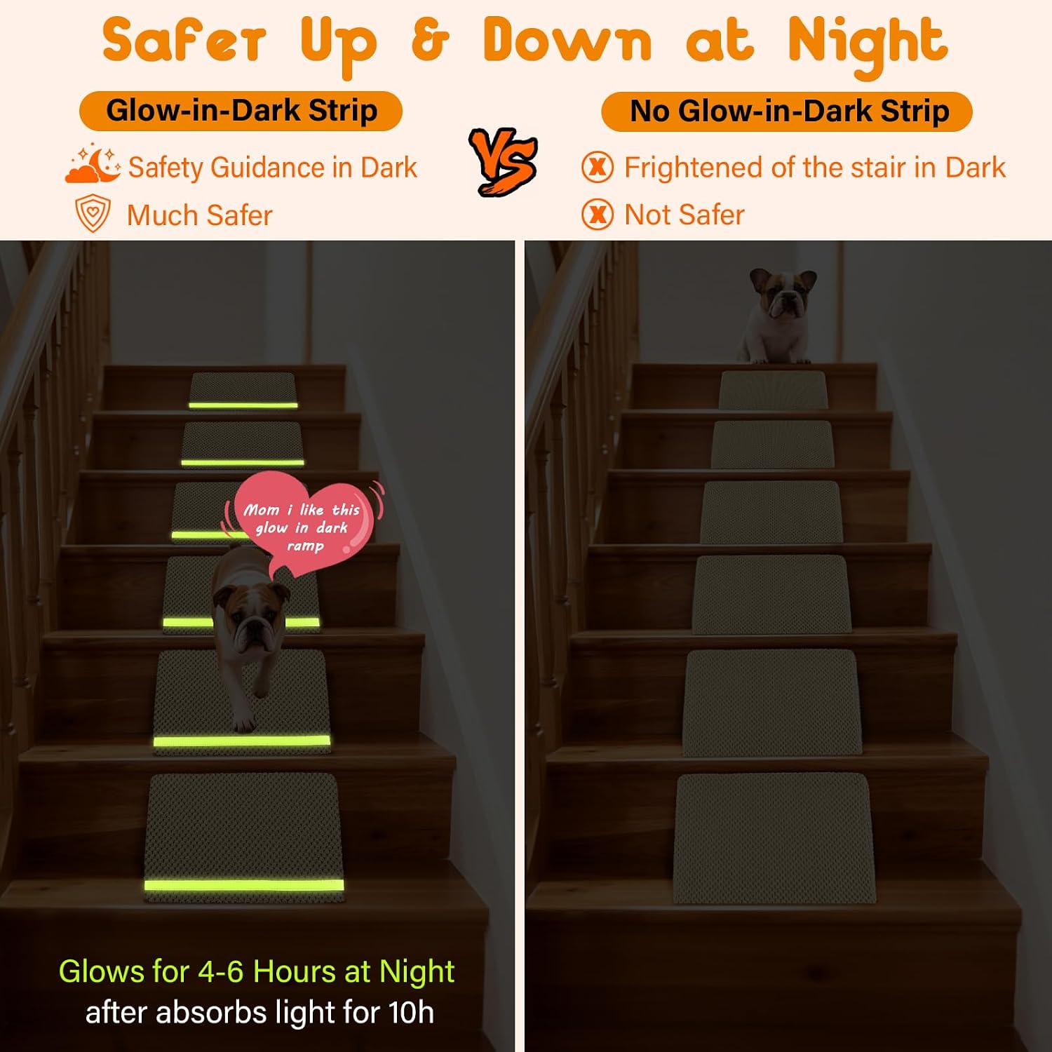 JoyBlooms Dog Ramp for Stairs for Small & Senior Dogs Cats, 40D Density Foam Gentle Slope Non-Slip Dog Stair Ramp with Glow Strip, Pet Ramp with Removable Washable Cover Brown-6pcs