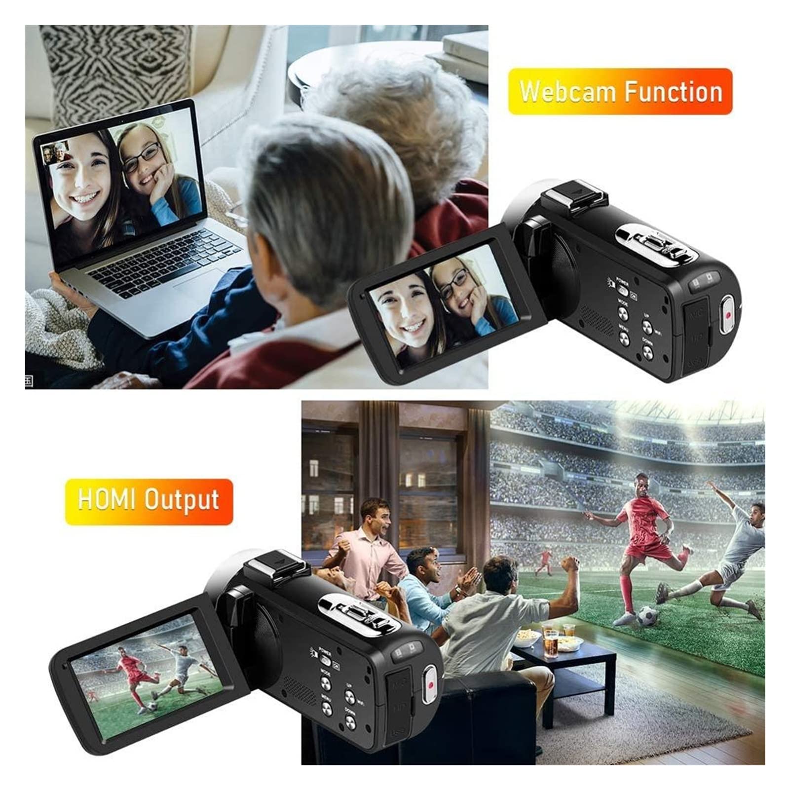 Cámara de Vlogging, Cámara de Video 4K con micrófono Uhd Cámara de videas for transmisión en Vivo WiFi Vlogging Camera de Control Remoto Visión Nocturna Fotografía portátil(No SD Card)