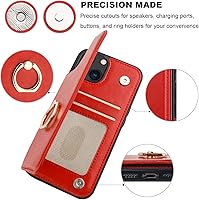 Vista 8 de ONETOP - Funda tipo cartera para iPhone 13 con soporte para tarjetas, anillo de rotación de 360°, bloqueo RFID, piel sintética, doble cierre Rojo