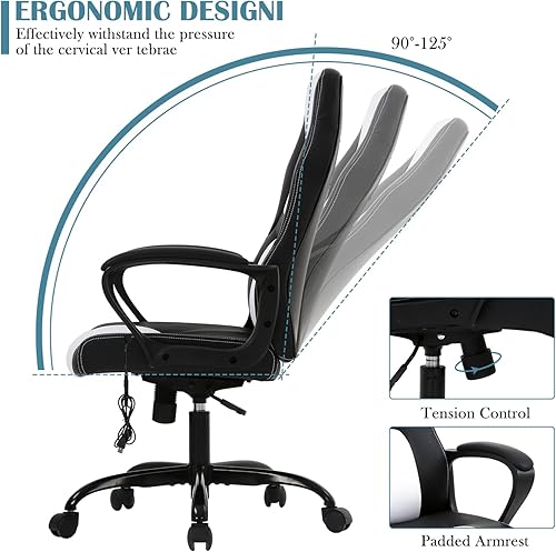 Miniatura 6 de Silla de oficina ergonómica ejecutiva, silla de escritorio ejecutiva de carreras, silla de juegos de PC con soporte lumbar, cómoda silla de malla