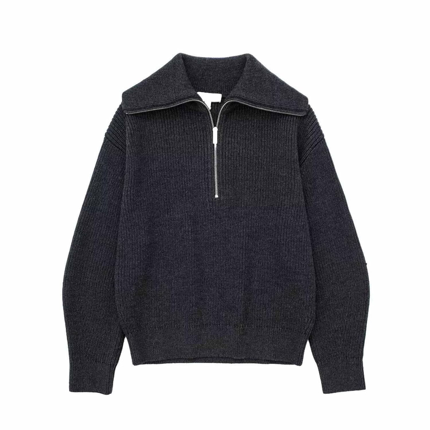 Sweaters for Women Fall Fashion Loose Quarter Zip Pullover Collared Long Sleeve Cable Knit Oversized Winter Clothes