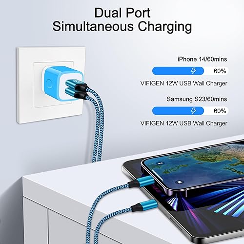 Miniatura 2 de Bloque de cargador de pared, enchufe de pared USB, paquete de 3 cubos de carga rápida USB doble cargador de teléfono celular, adaptador de corriente