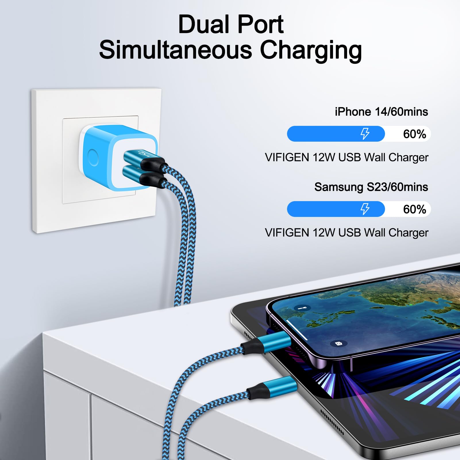 Wall Charger Block, USB Wall Plug, 3 Pack Double USB Fast Charging Cube Cell Phone Charger Power Adapter Android Box for iPhone 16 15 14 13 12 11 Pro Max XS XR X,iPad,Samsung Galaxy S24 A16 5G,Pixel 9