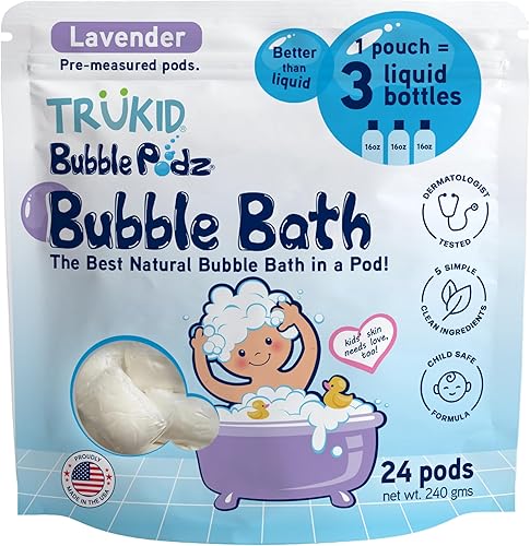 TruKid Bubble Podz - Baño de burbujas para niños, niños pequeños y bebés, bomba de baño suave y refrescante sin lágrimas para piel sensible con
