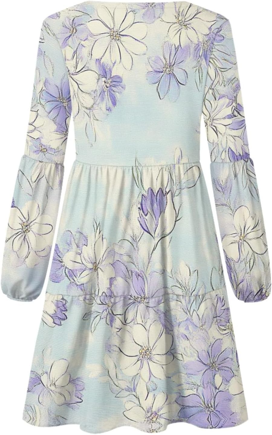 Floral Dress for Women Lantern Sleeve V Neck Plus Size Smocked Swing Flowy Ruffle Fashion Casual Holiday Midi Dress - Image 3