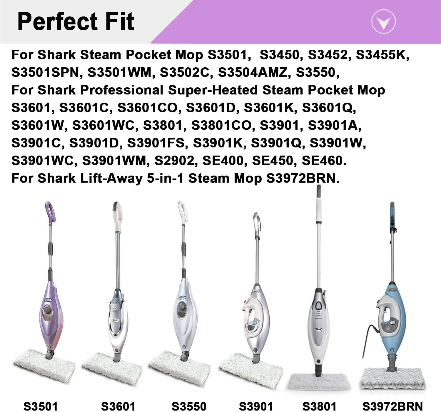 4 paquetes de almohadillas de repuesto para fregona de vapor con tiras de fregona Shark Steam Pocket Mop S3500 S3501 S3601 S3550 S3901 S3801 Almohadillas de vapor de microfibra lavables
