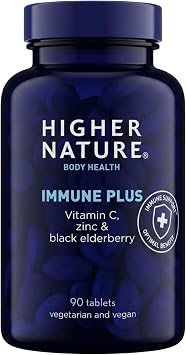 Higher Nature Immune Plus - Vitamin C with Zinc - 90 Tablets | Black Elderberry, Immune Support Supplements, Vegetarian and Vegan Multivitamin