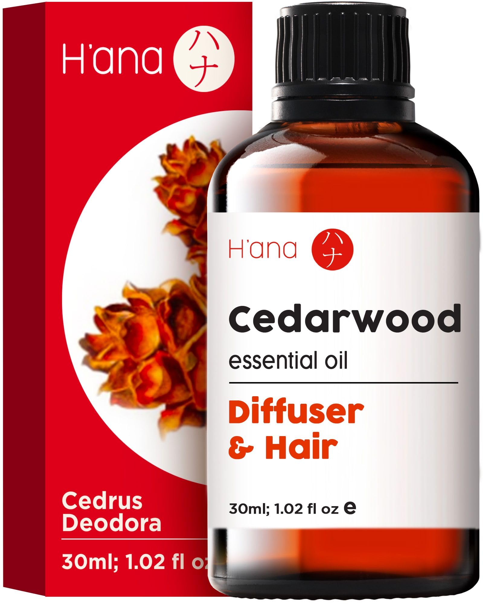 H’ana Cedarwood Essential Oil for Hair Growth & Diffuser - 100% Pure & Natural Therapeutic Grade Essential Oil Cedarwood Oil for Hair Growth, Aromatherapy & Skin (30 ml)ClimatePartner certified
