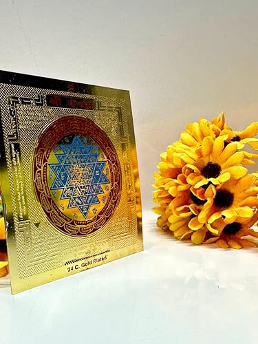 Miniatura 3 de Papel de aluminio dorado Shri Yantra Kavach  Yantra chapado en oro de 24 quilates para el hogaroficinapujamandirtiendauso de adoración de oficina