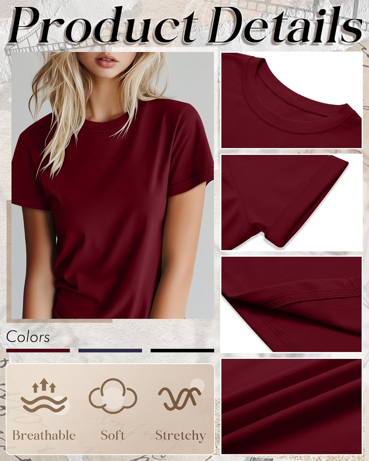 Huukeay 3 Pack Women's Cotton T Shirts Casual Short Sleeve Tunic Tops Crewneck Summer Loose Fit Plain Basic Tee - Image 5