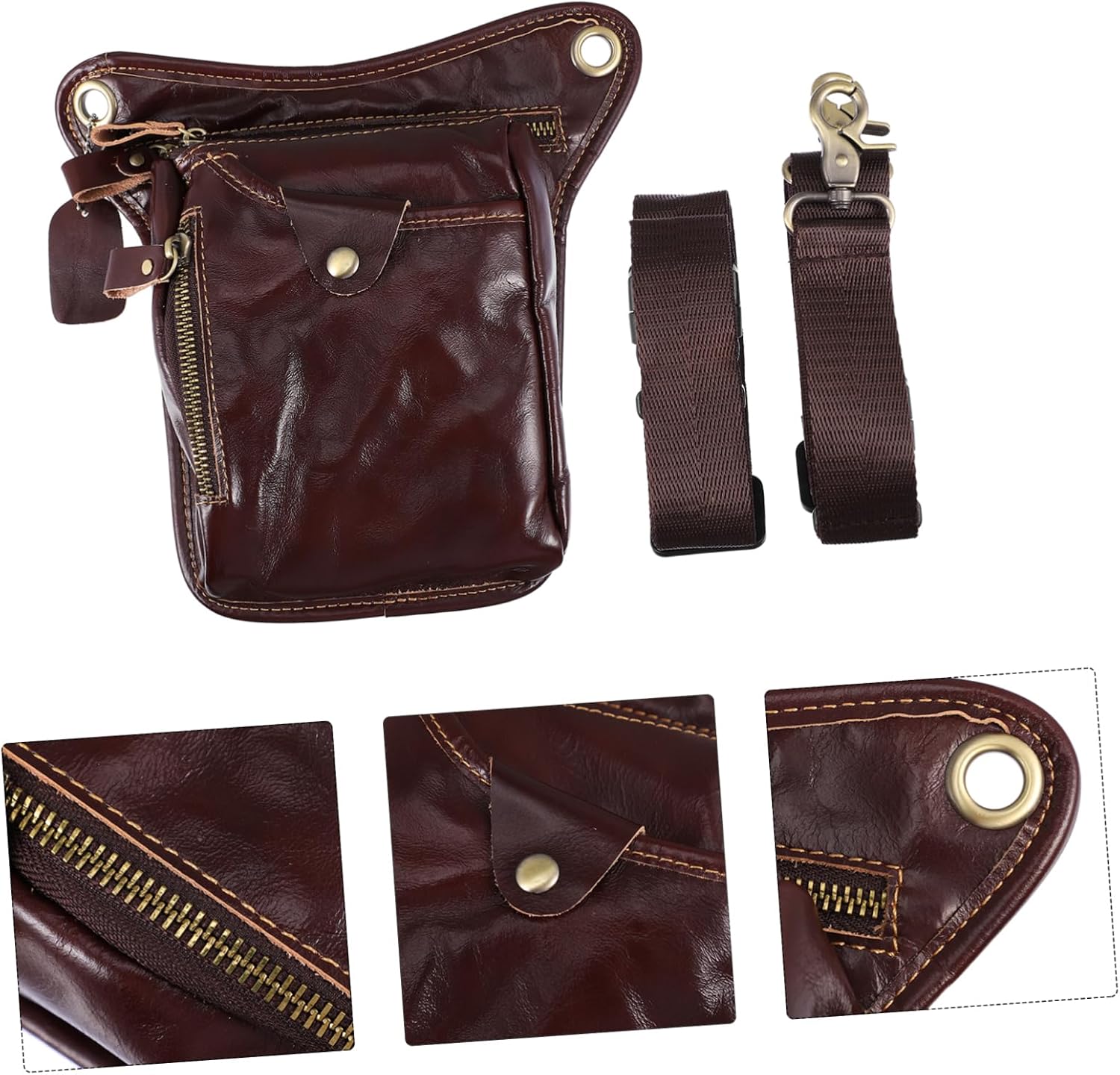 1pc Vintage Pu Cycling Phone Pouch Sports Waist Bag for Men for Outdoor Activities Travel and Daily Use Red Brown