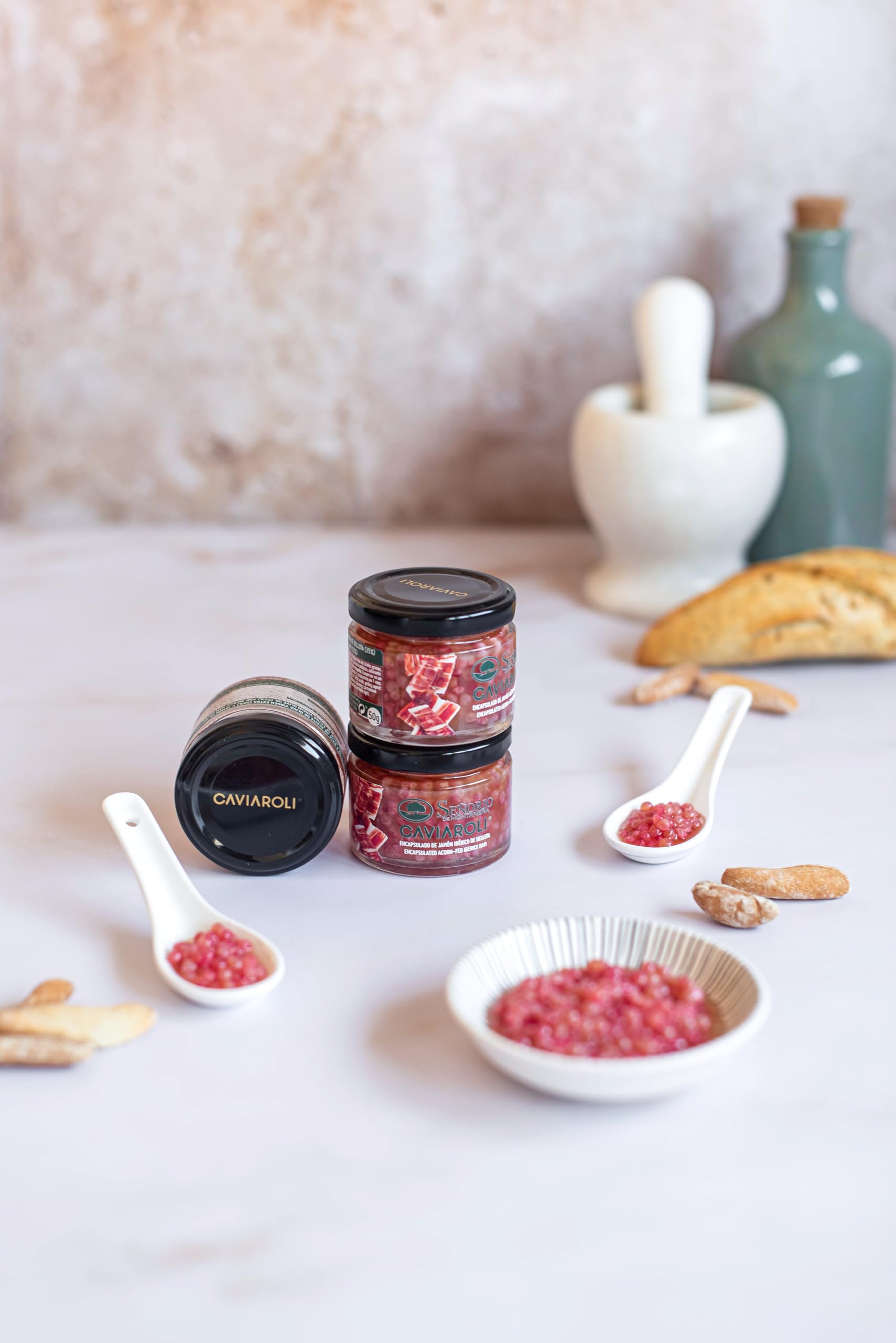 Caviaroli Perlas de Aceite de Oliva Virgen Extra sabor Jamón Ibérico de Bellota Gourmet 50 gramos