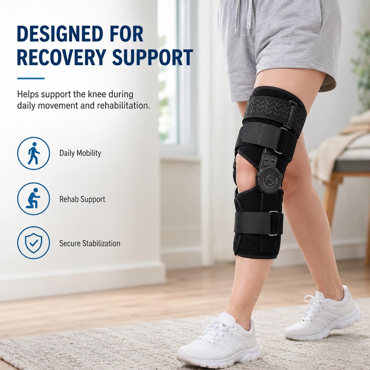 Tutore Ginocchio Regolabile Ortesi per Articolazione con Angolo 0-120 Gradi Supporto Ortopedico per Legamenti Menisco Lesioni Sportive Post Operatorio Uomo Donna(M)