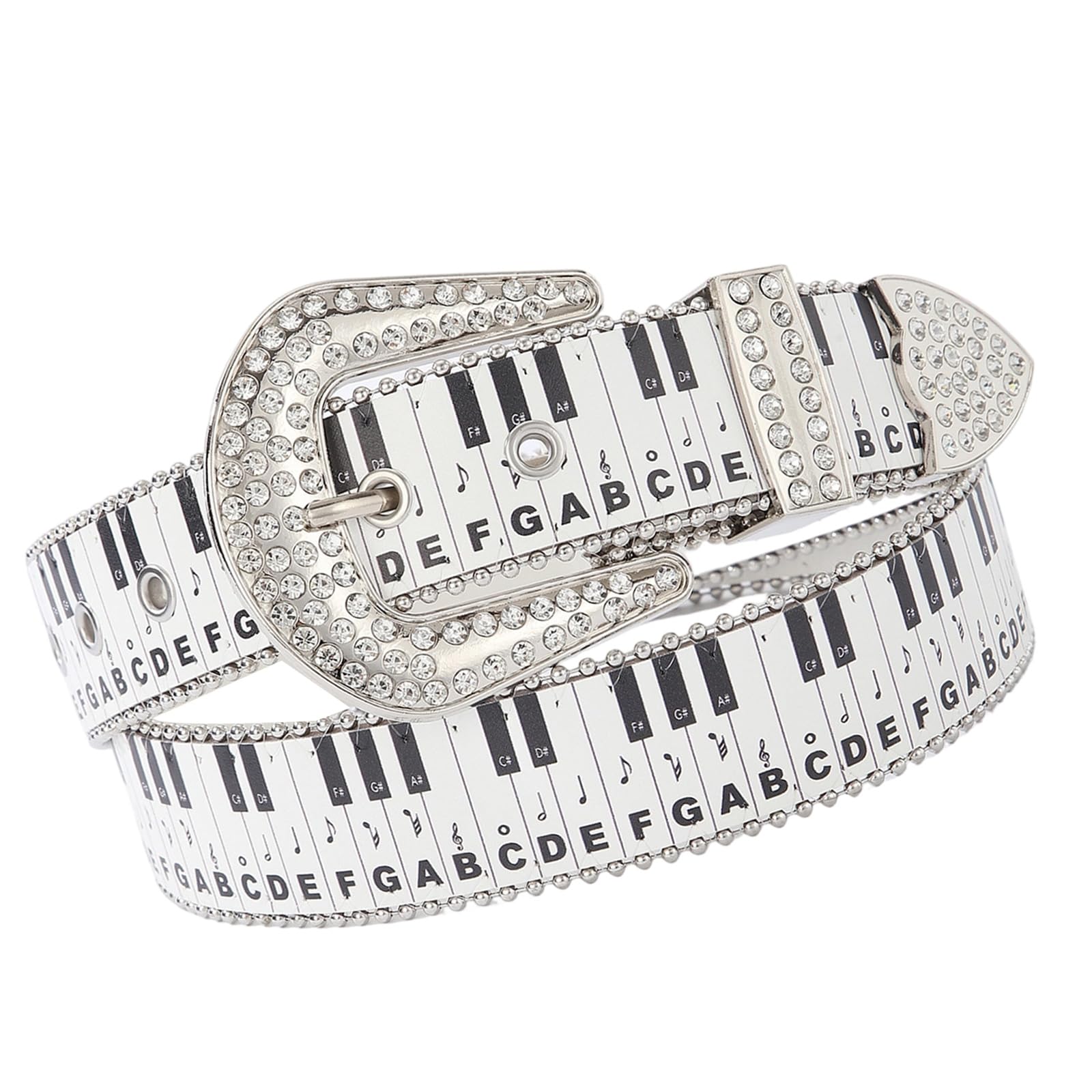 Piano - Cinturón de poliuretano ajustable con hebilla de aleación de diamantes de imitación para vestidos y uso casual
