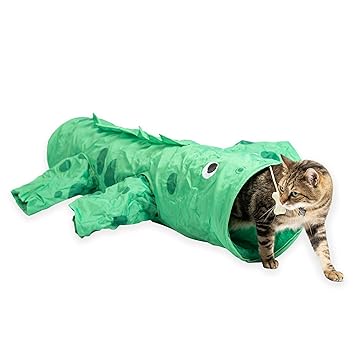 Pet Craft Supply Dizzy Dino Multi Cat Tunnel Boredom Relief Toys with Crinkle Feather String for Dogs, Cats, Rabbits, Kittens and Guinea Pigs for Hiding Hunting and Resting (8754)