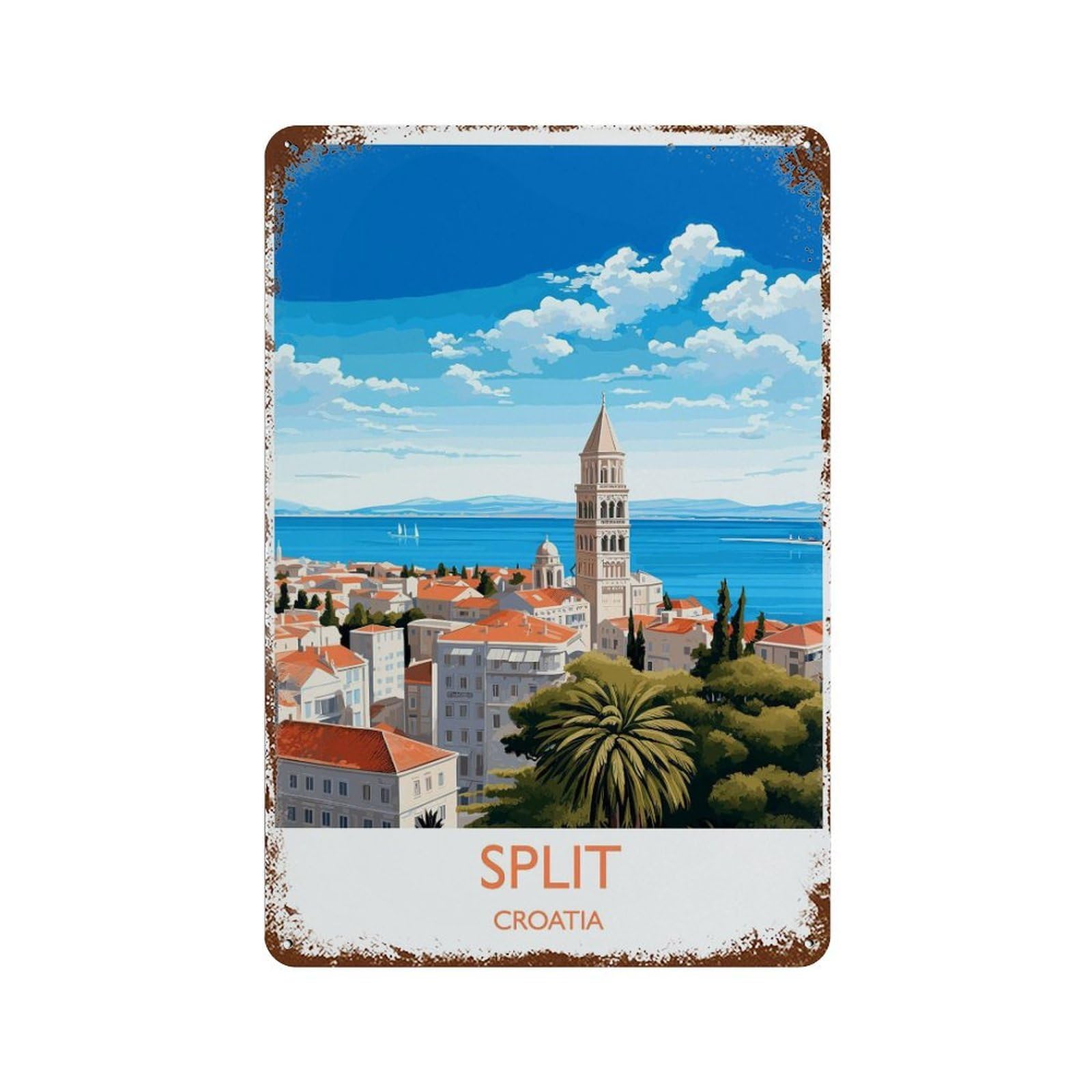 xiaoxiaoshen Split Travel of Croatia Gift Wall Decor Art Metal Tin Poster Modern Home Decor Art Home Bar Shop Decorations Vintage Sign 30x20cm