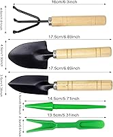 Vista 2 de Honbay Mini herramienta de jardín de 5 piezas, herramientas de plantación de mano, rastrillo de pala pequeña con mango de madera, herramienta