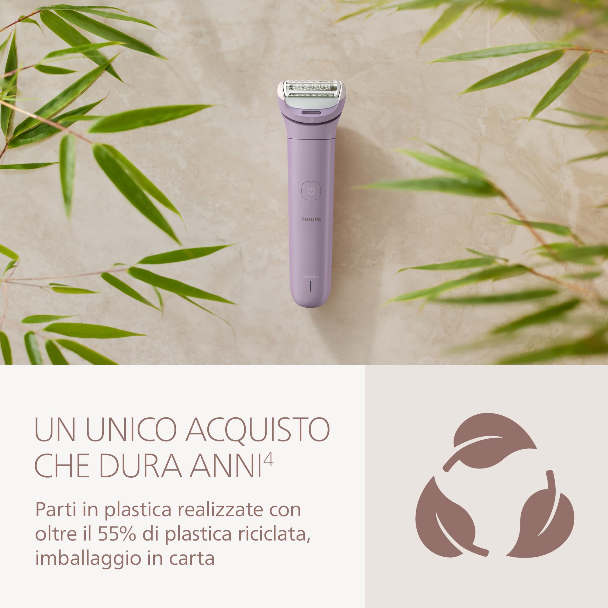 Philips Lady Shaver Serie 8000 - Rasoio senza filo, Wet & Dry, sistema di rasatura a 3 lame, testina di rasatura flessibile, luce LED, per corpo, gambe e zona bikini, modello BRL149/00