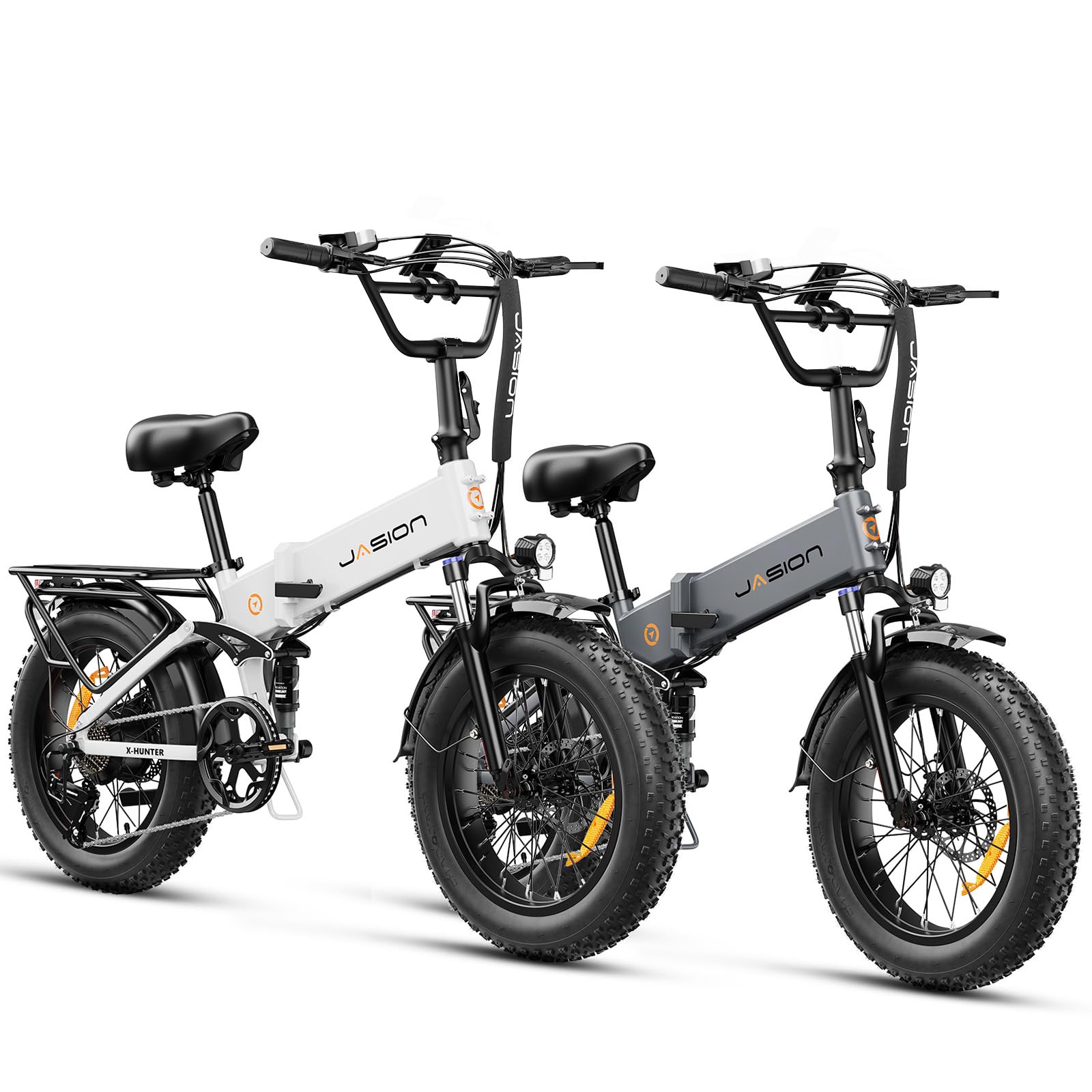 JasionX-Hunter Electric Bike for Adults,1400W Peak Motor 30MPH Max Speed,48V 13AH Removable Battery, Full Suspension System Design,20''*4.0 Fat Tire Foldable Ebike 7-Speed Bicycles