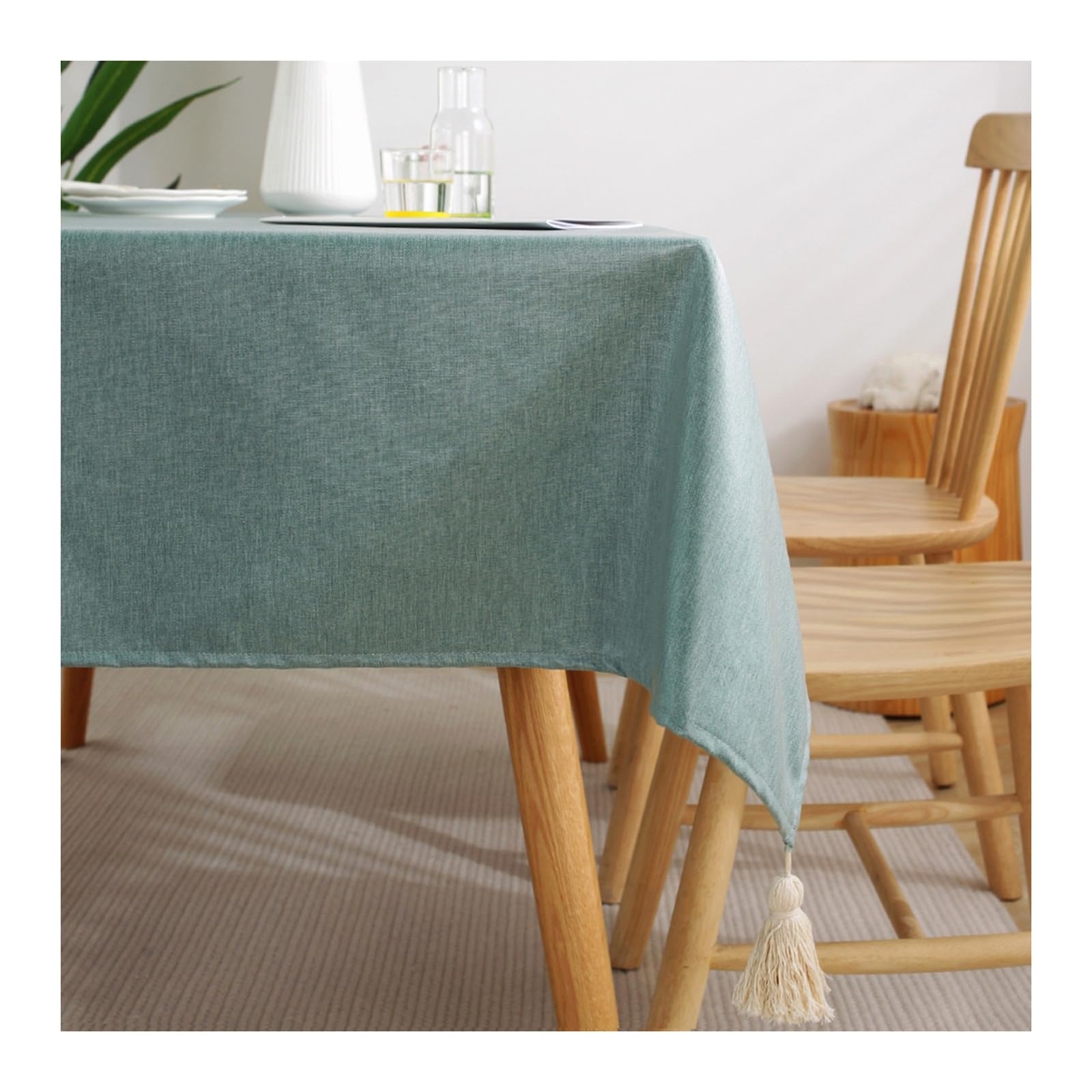 Nappe gris verte 120x170cm imperméable en polyester avec glands pour décoration