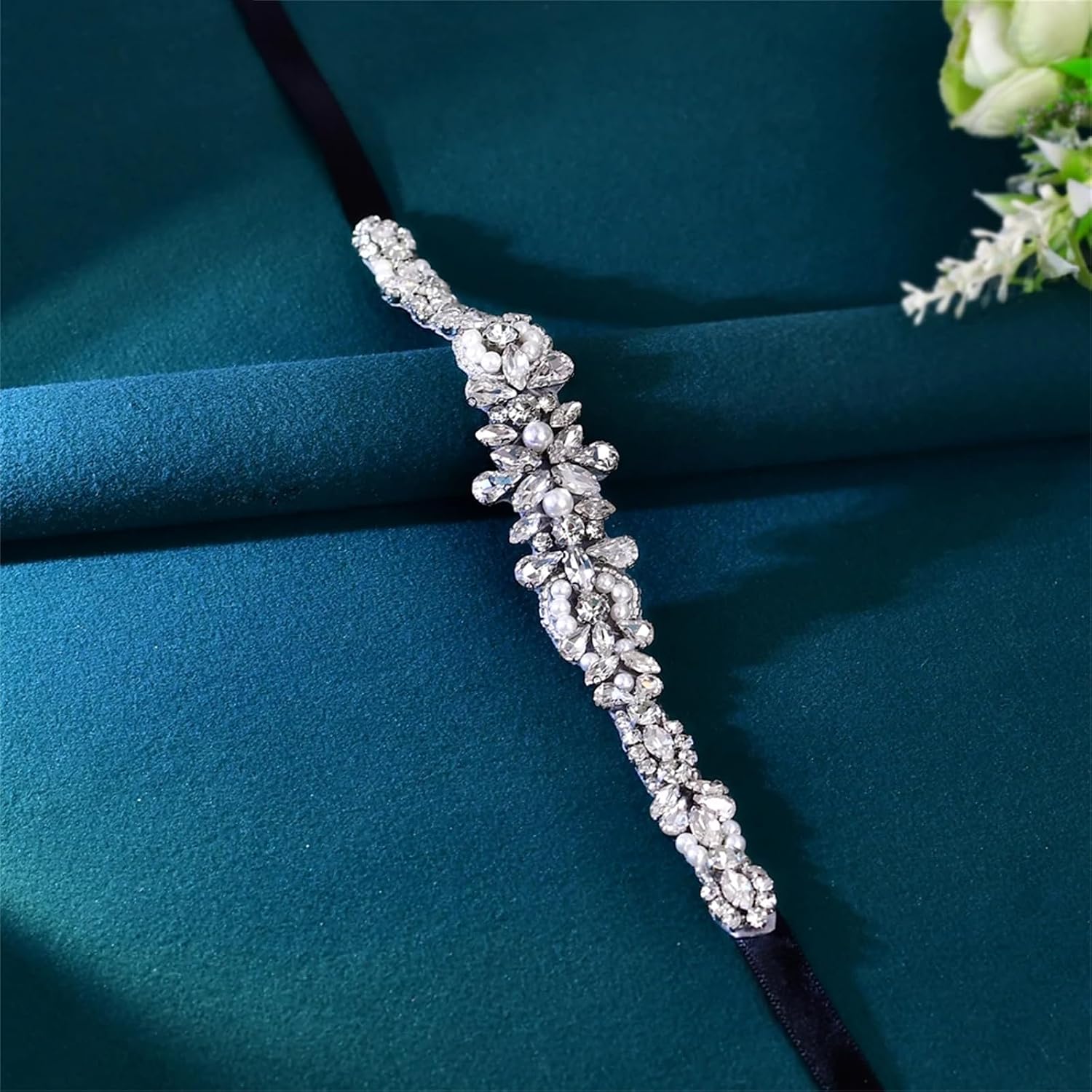 Women’S Boho Style Wedding Belt Featuring Rhinestone And Imitation Pearl Flower Applique For Dresses