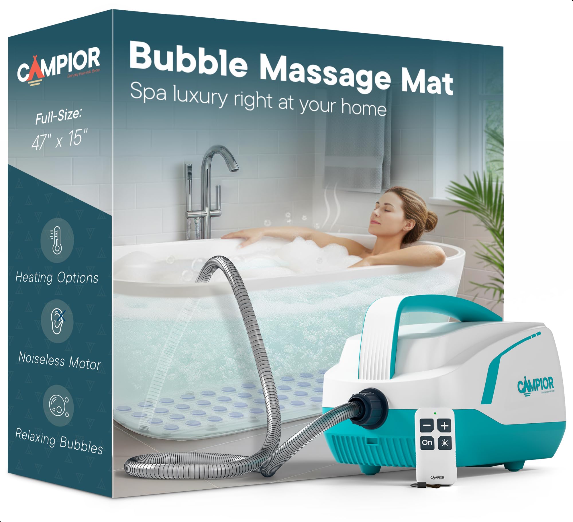 Bubble Bath Massager Mat for Bathtub 47 24 x 14 57 Full-Body Heated Air Spa with 6-Level Adjustable