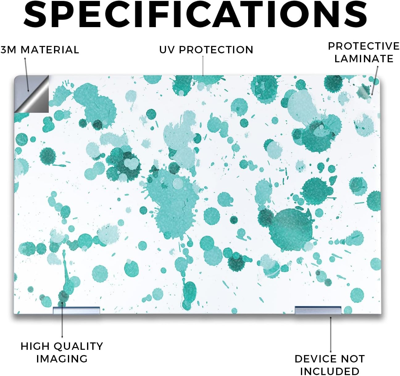 Glossy Glitter Laptop Skin Compatible with HP Envy x360 14” (2023) - Teal Splatter - Premium 3M Vinyl Protective Wrap Decal Cover - Easy to Apply | Crafted in The USA by MightySkins