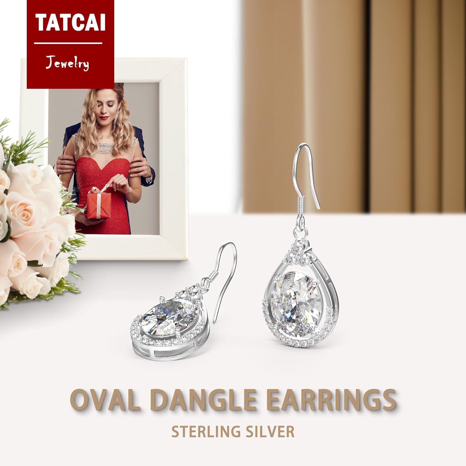 18K White Gold Plated Sterling Silver Oval Cut Cubic Zirconia Drop Dangle Earrings for Women Hypoallergenic Statement Earrings Gifts for Women Mom - Image 5