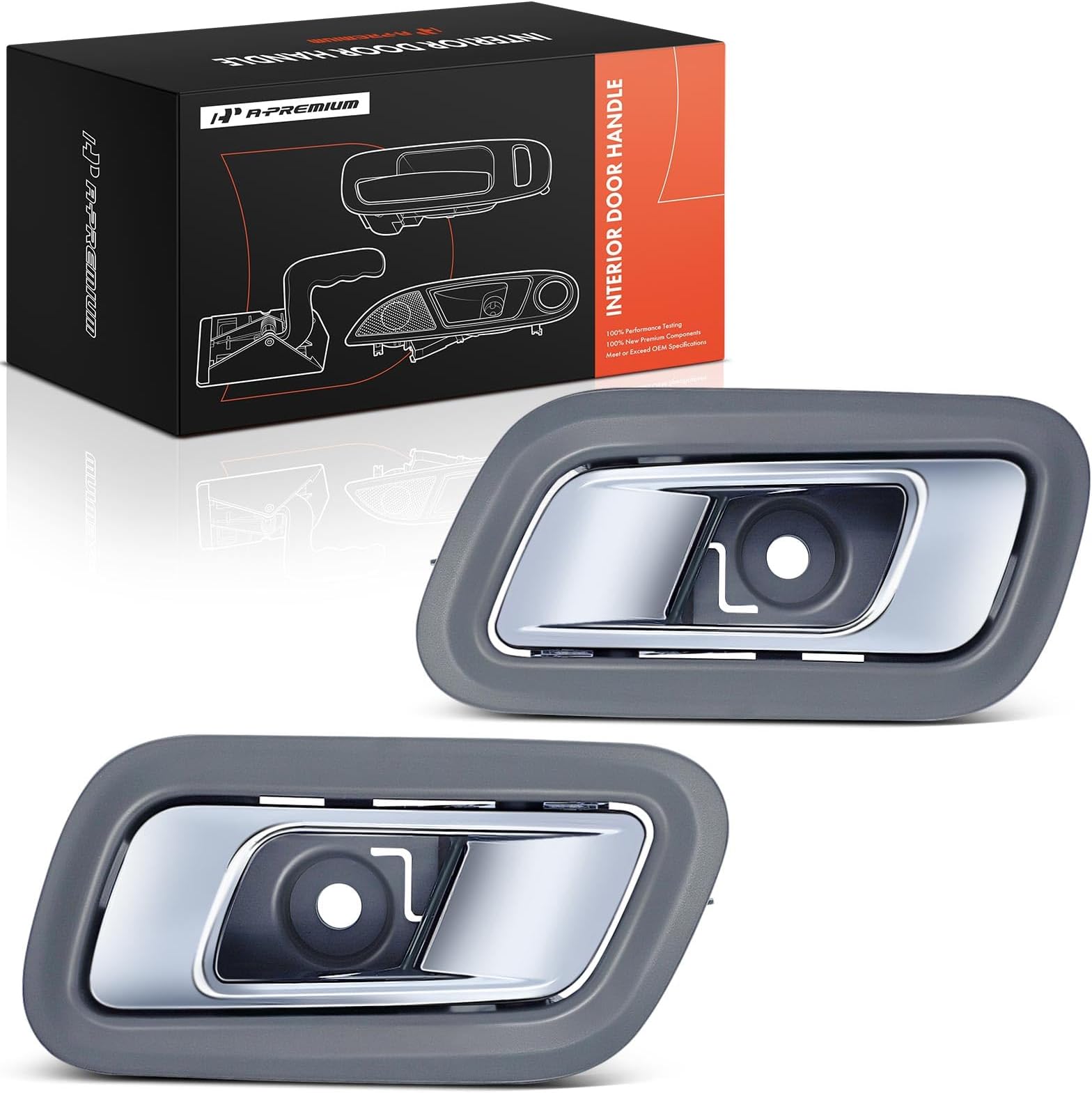 A-Premium Door Handle Replacement for Ford Taurus 2010-2012 Interior, Material Plastic, Finish Chrome Lever+Gray Housing, Location Rear LH & RH, A Set of 2