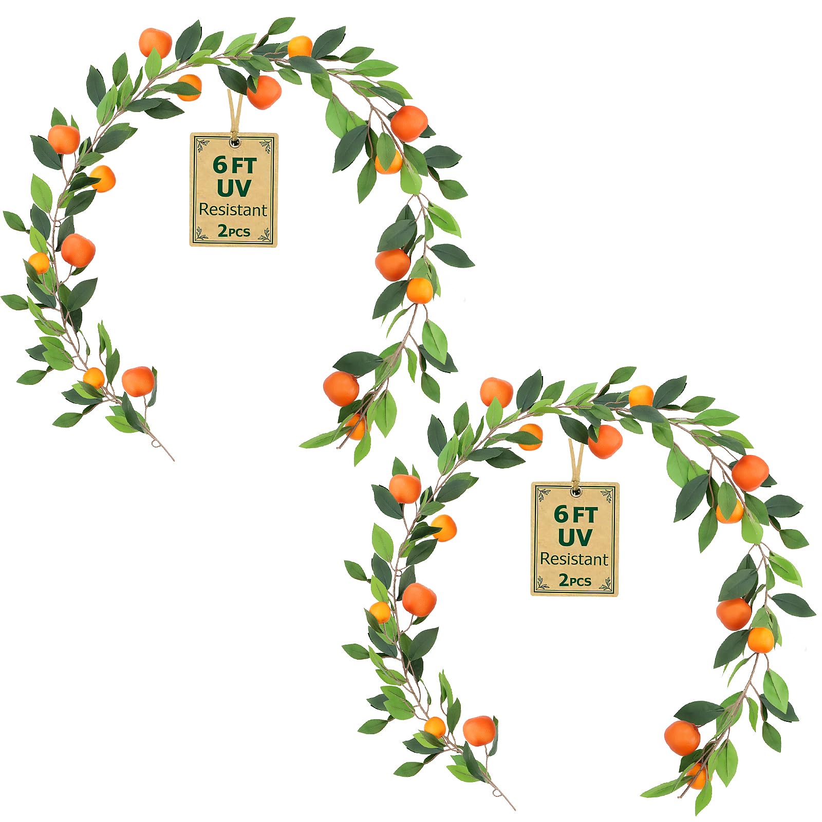 Photo 1 of 2PCS Artificial Oranges Garland(12Ft Total) - Faux Oranges Vine with Greenery, Realistic Fruit Garland for Home, Garden, Wedding, Party & Christmas Decor | Fake Orange Wreath for Hanging Decoration