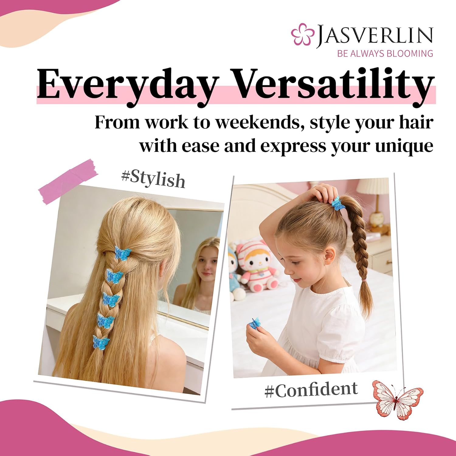 JASVERLIN Blue Butterfly Hair Clips, Y2K 90s Hair Accessories 50 Pcs | Cute Women Girls Styling Small Claw Clips, Fun for Beach Part, Music Concert Decor, Gradient of Ocean Breeze