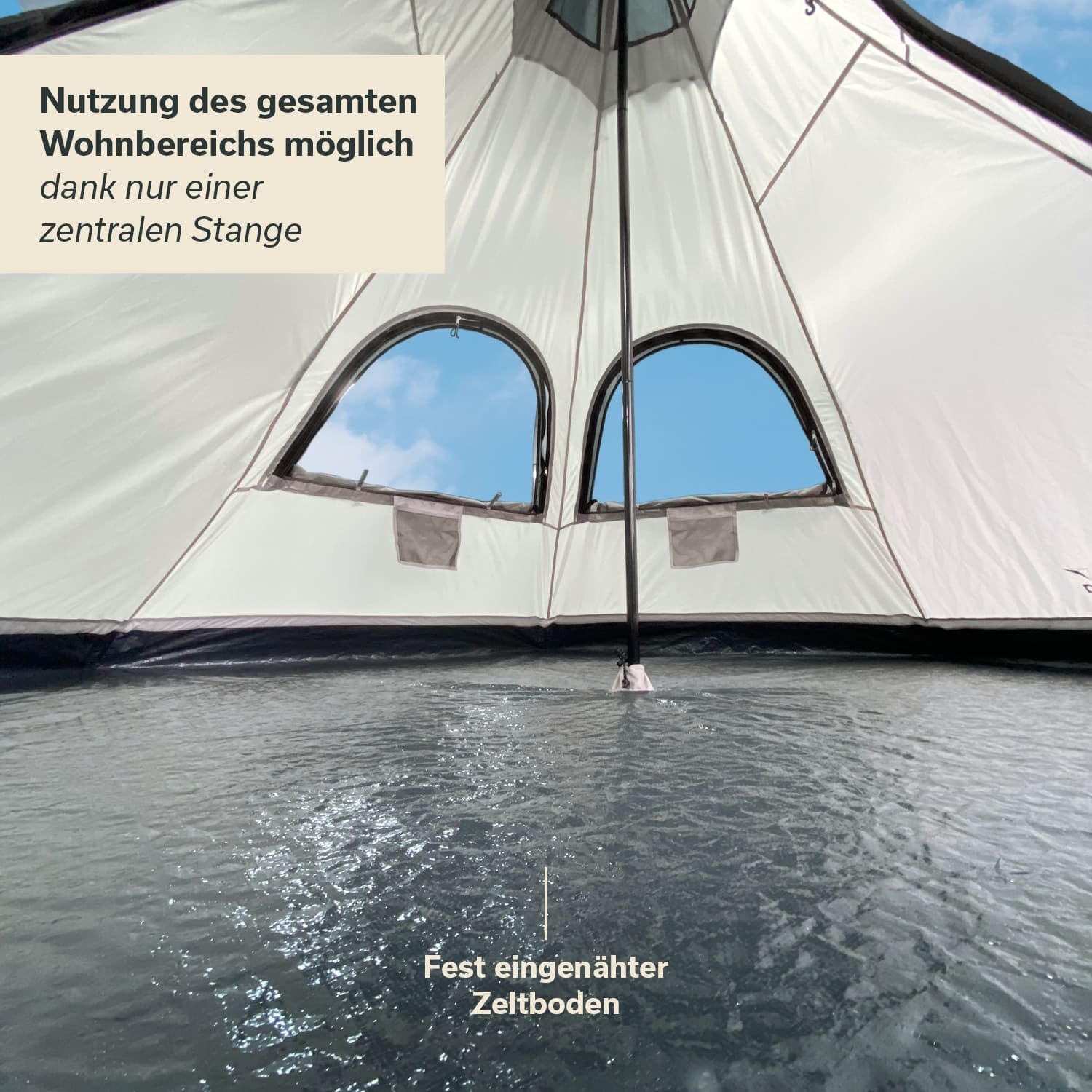 Skandika Tipi Zelt Hetta | Zelt für 4-6 Personen, 2-3 m Stehhöhe, eingenähter Zeltboden, 3000 mm Wassersäule, UV 50+, Festivalzelt, Indianerzelt, Familienzelt | Outdoor, Camping, Glamping