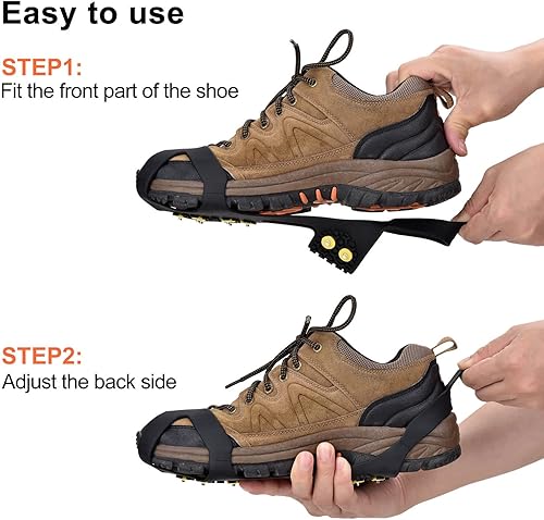 Miniatura 3 de Manledio Tacos de hielo para zapatos y botas, crampones de acero inoxidable para tracción antideslizante en nieve y hielo, agarres y picos