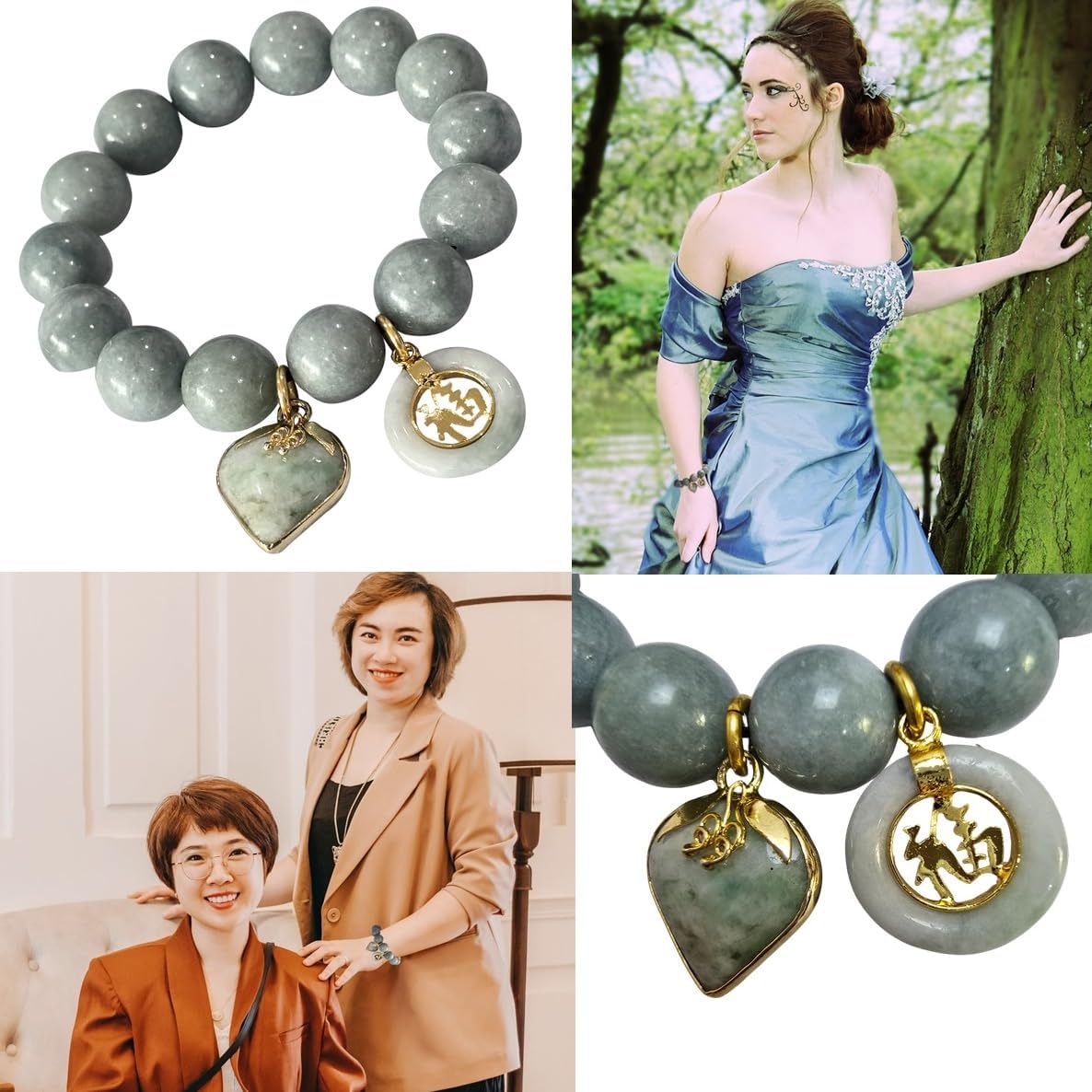Jade Bracelets Bangle Round Real Natural Green Gems Jewelry Healing Energy Women Charms Pendant Jade Love Heart Coin Lucky Money. - Image 2