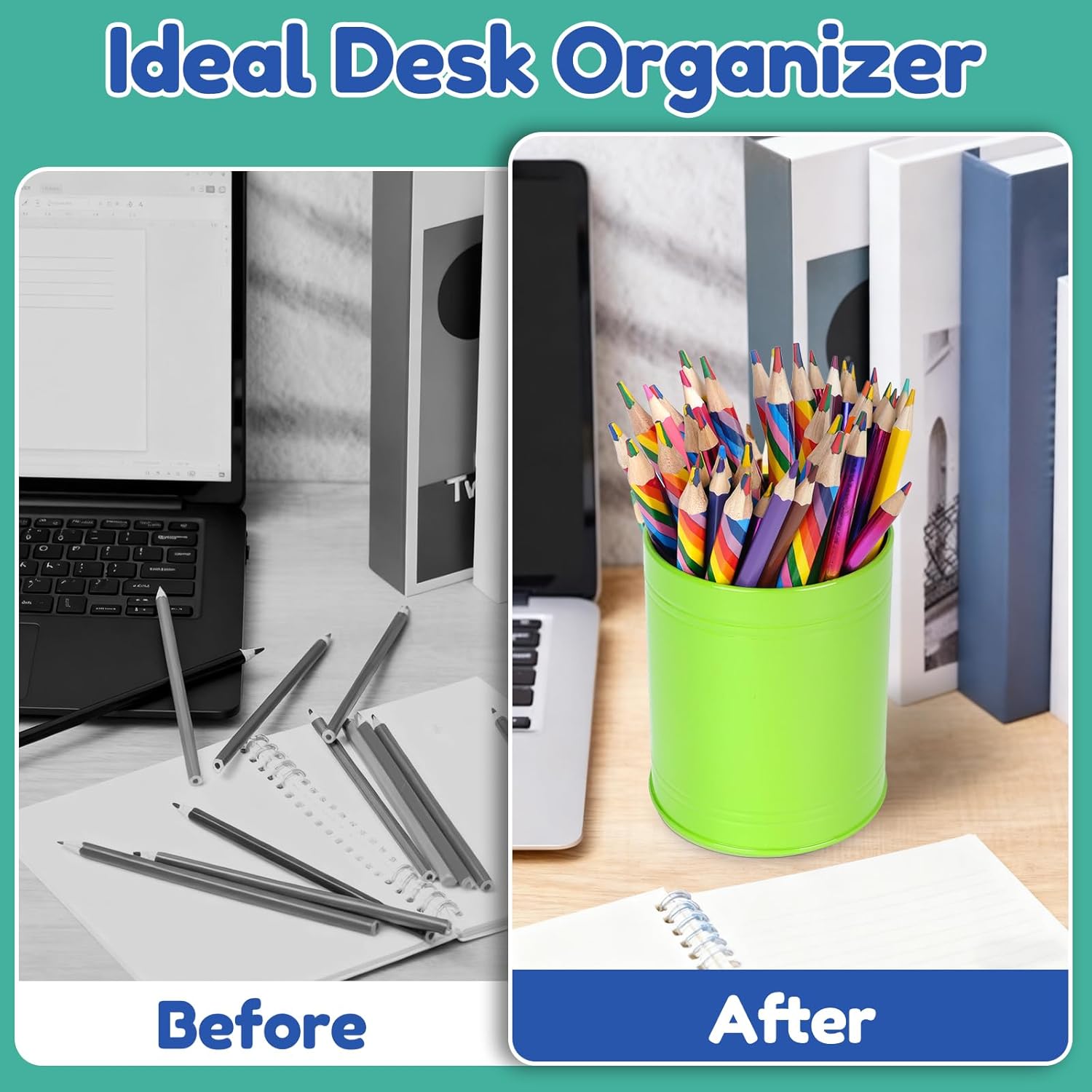 9 Pack Metal Pen Holders, Colorful Desktop Pencil Cups, Mini Pencil Bucket, Makeup Brush Storage Organizers, Crayon Organizer for Classroom Office Home School Crafts