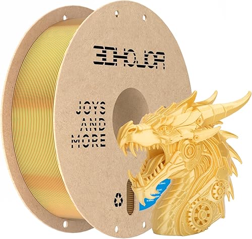 Filamento PLA Seda Oro, Filamento PLA Seda 1.75mm para Impresora 3D, Carrete de Cartón de 1kg (2.2lbs), Precisión Dimensional +/- 0.03 mm,