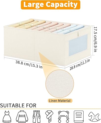 Miniatura 2 de WINSTECK Paquete de 4 organizadores de armario de lino y contenedores de almacenamiento, contenedores de almacenamiento con ventana transparente,
